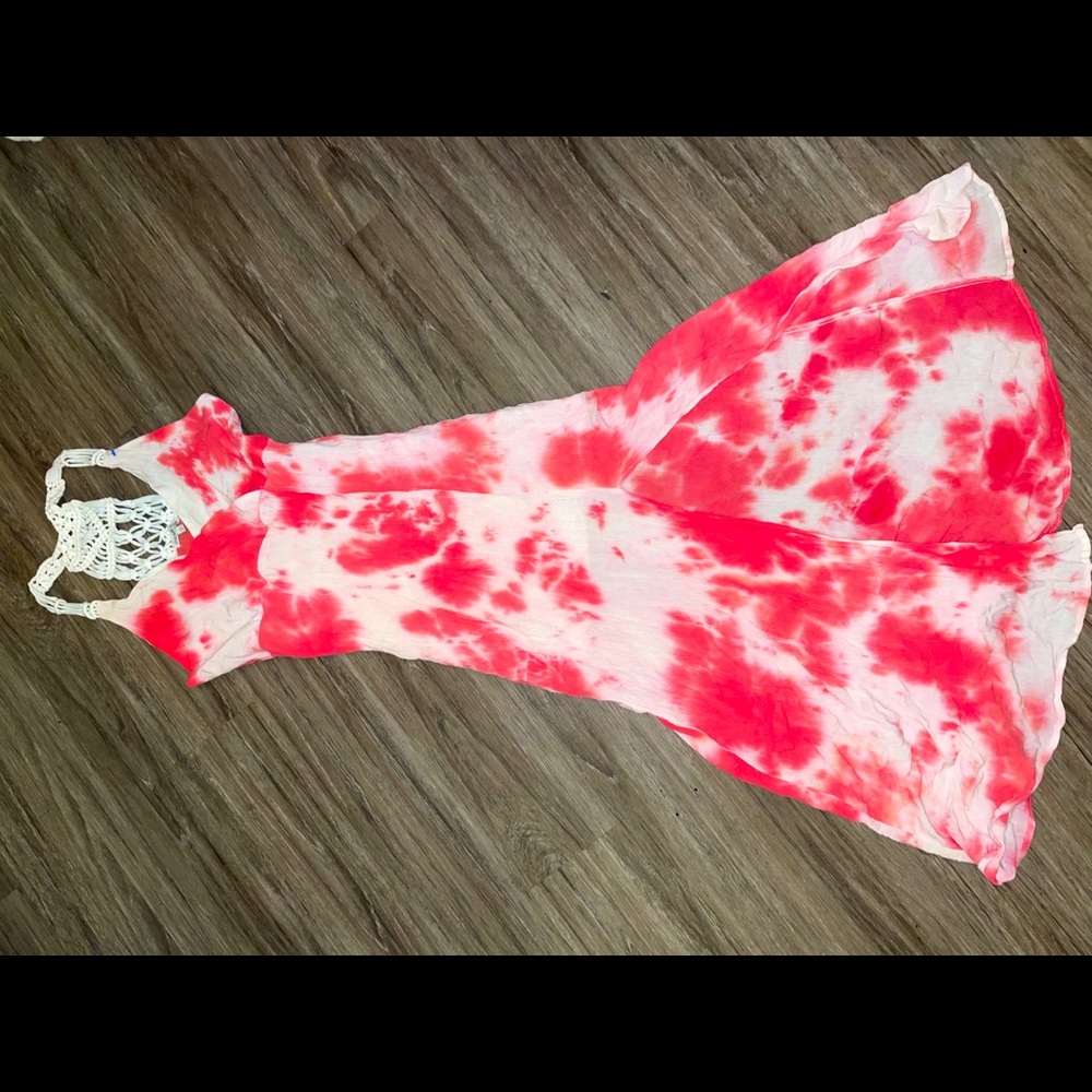 Coral & White Maxi Macrame Knit Dress